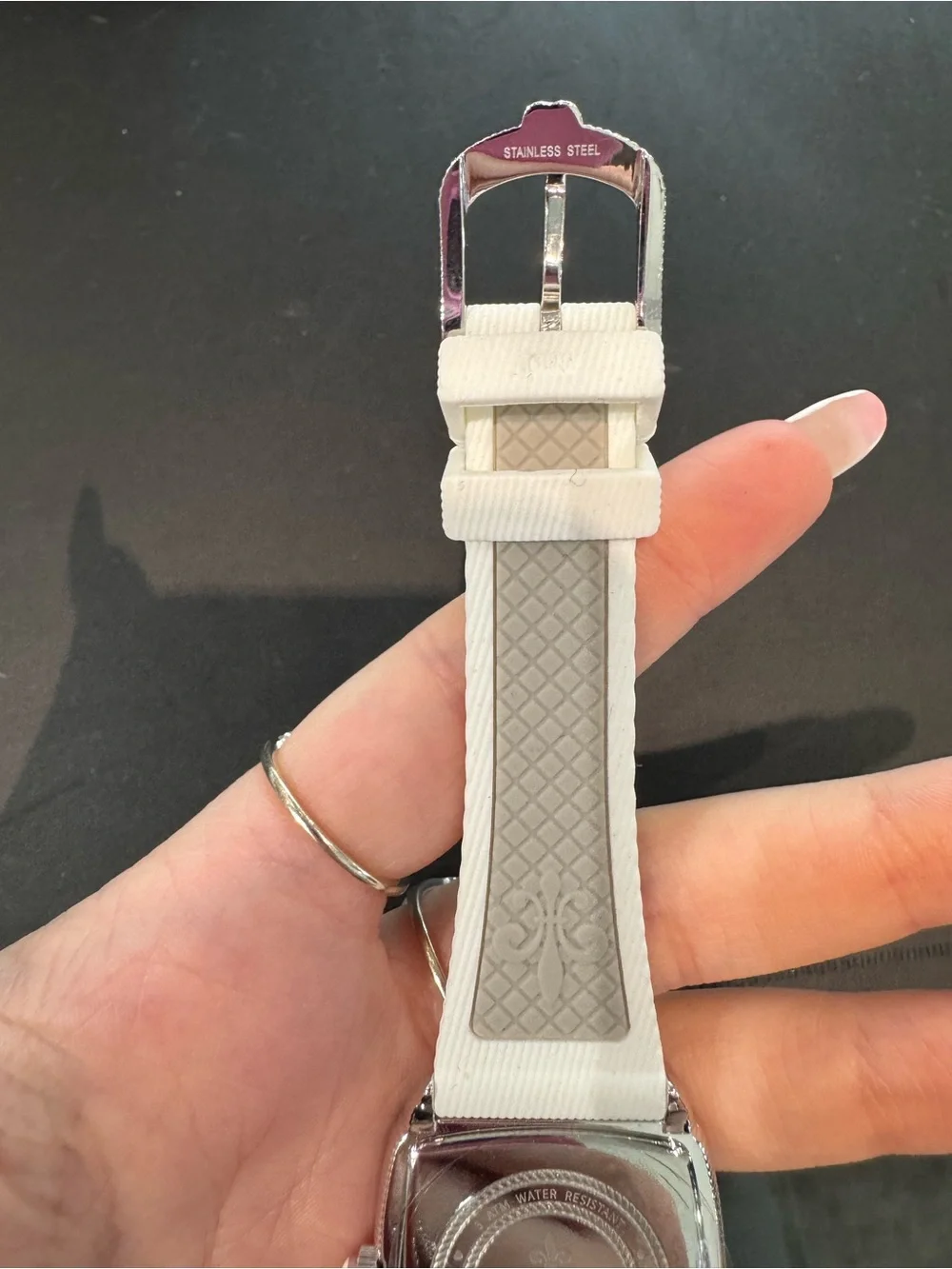 Judith Ripka Women's Stainless Steel Square Watch w/ MOP Dial & silicon strap